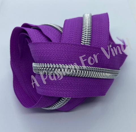Bright Purple Silver Nylon #5 Zipper Tape