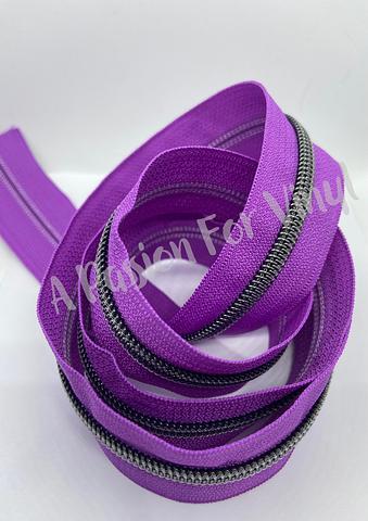 Bright Purple Gunmetal Nylon #5 Zipper Tape
